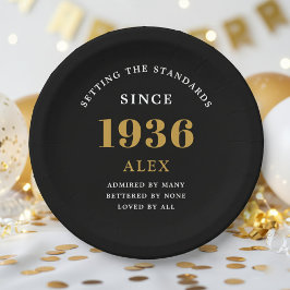 90th Birthday Name 1936 Black Gold Elegant Chic ペーパープレート