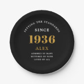 90th Birthday Name 1936 Black Gold Elegant Chic ペーパープレート (正面)