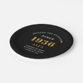 90th Birthday Name 1936 Black Gold Elegant Chic ペーパープレート (アングル)