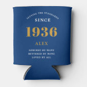 90th Birthday Name 1936 Blue Gold Elegant Chic 缶クーラー (正面)