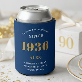 90th Birthday Name 1936 Blue Gold Elegant Chic 缶クーラー