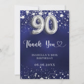 90th birthday navy blue silver stars サンキューカード (正面)