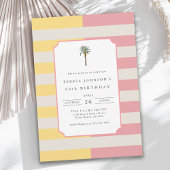 90th Birthday Palm Beach Pastel Stripe Tropical 招待状