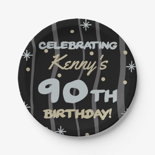 90th Birthday Partyお名前の追加 ペーパープレート (正面)