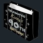 90th Birthday Partyお名前の追加 ラージペーパーバッグ<br><div class="desc">祝は、カスタマイズ可能な誕生日パーティーの提供でマイルストーンの誕生日！</div>