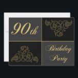 90th Birthday Partyの資料 招待状<br><div class="desc">特別なエレガントマイルストーンのための黒と金ゴールドの誕生日の招待デザイン。</div>