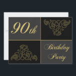 90th Birthday Partyの資料 招待状<br><div class="desc">特別なエレガントマイルストーンのための黒と金ゴールドの誕生日の招待デザイン。</div>