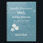 90th Birthday Partyゲストブックブルーホワイトフローラ ノートブック<br><div class="desc">この90歳の誕生日パーティーゲストブックは白い花とパステルブルーの花のパターンを持つ…簡単に対して、単にEXAMPLE文字を変更または削除。All Rights Reserved © 2014 Alan & Marcia Socolik.</div>