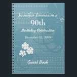 90th Birthday Partyゲストブックブルーホワイトフローラ ノートブック<br><div class="desc">この90歳の誕生日パーティーゲストブックは白い花とパステルブルーの花のパターンを持つ…簡単に対して、単にEXAMPLE文字を変更または削除。All Rights Reserved © 2014 Alan & Marcia Socolik.</div>
