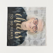 90th Birthday Partyフォト金ゴールドスクリプト応援 タペストリー (正面(横))