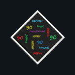 90th Birthday Party繰り返し名前黒紙 スタンダードカクテルナプキン<br><div class="desc">90歳の誕生日パーティパーソナライズされたーやその他の大事な行事のための素晴らしい、紙のナプキン。NameとAgeは黒い背景の違うフォントと原色で繰り返される。パーソナライズする簡単 – 名前、年齢、大事な行事を1か所で変更。最大9個の名前をサポートキャラクター。カラフルとおもしろい誕生日パーティー紙ナプキン。All Rights Reserved © 2014 Alan & Marcia Socolik.</div>