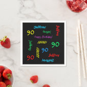 90th Birthday Party繰り返し名前,ブラック紙 スタンダードカクテルナプキン (インサイチュ)