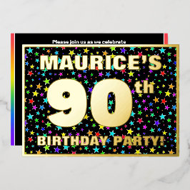 90th Birthday Party —おもしろいカラフル、Stars Pattern 箔招待状