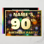 90th Birthday Party —おもしろい、カラフルFireworks Look 箔招待状<br><div class="desc">この90歳はっきりしたの誕生日パーティー/お祝いフォイル招待カードデザインの正面には、カスタマイズ可能な名前、多数の「90th」、メッセージ「BIRTHDAY PARTY!」および縁どa.正面の背景には明るいカラフルの打ち上げ花火の模様がインスパイアある。背面にはパーソナライズされた、日付、時刻、会場/場所、その他の関連詳細など、イベントに関する情報が含まれている。このようなカスタマイズ可能な招待状は、誰かの90歳の誕生日を祝って開催される誕生日の集まり/パーティーへの招待状参加者/ゲストへのおもしろいの方法かもしれない。[～Z0000602]</div>