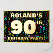 90th Birthday Party —おもしろい、音楽シカラフルンボル 箔招待状 (正面)