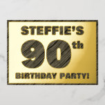 90th Birthday Party — はっきりしたWood Grainフェイク文字 箔招待状<br><div class="desc">この90歳の誕生日パーティはっきりしたー/お祝いフォイルカードの前にはパーソナライズされた、名前と多数の"90th"、メッセージ"BIRTHDAY PARTY!"と縁ど、素朴で洗練された木目の外観パターンを備えた全てフェイクの、洗練された木の木目の外観を特徴とする。背面にはパーソナライズされた、日付、時刻、場所/場所、その他の有用な情報など、イベントに関する詳細が表示される。このような編集可能な招待状は、誰かの90歳の誕生日に開催される誕生日の集まりに祝お客様を招待状するために使用される可能性がある。[～Z0000595]</div>