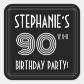 90th Birthday Party:アールデコスタイルと名前をカスタムする スクエアシール (正面)