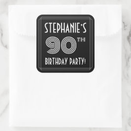 90th Birthday Party:アールデコスタイルと名前をカスタムする スクエアシール
