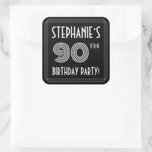 90th Birthday Party:アールデコスタイルと名前をカスタムする スクエアシール