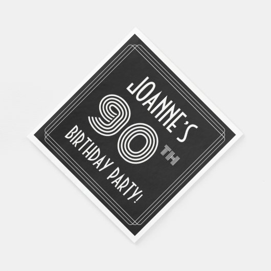 90th Birthday Party:アールデコスタイル+名前をカスタムする スタンダードランチョンナプキン (角)