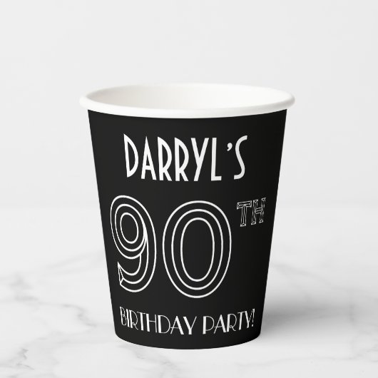 90th Birthday Party:アールデコスタイル+名前をカスタムする 紙コップ (正面)