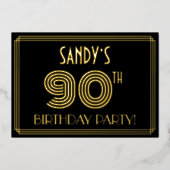 90th Birthday Party —アールデコスタイル「90」 +名前 箔招待状 (正面)