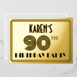 90th Birthday Party —アールデコスタイル「90」 & Name 箔招待状<br><div class="desc">この1920年代/1930年代インスパイア1930年代のスタイル90歳の誕生日ホイル招待カードデザインの前には、編集可能な名前、複雑なデコスタイルの数インスパイアの"90th"、メッセージの"BIRTHDAY PARTY"と数々の、ラインのChamlineを含む。背面にはパーソナライズされた、日付、時刻、会場/場所、その他の重要な情報など、イベントに関する詳細が表示される。エレガントパーソナライズされたスタイリッシュは90歳の誕生日のお祝いで開催される誕生会にゲストを招待状するために使われる招待状かもしれない。[～Z0000594]</div>