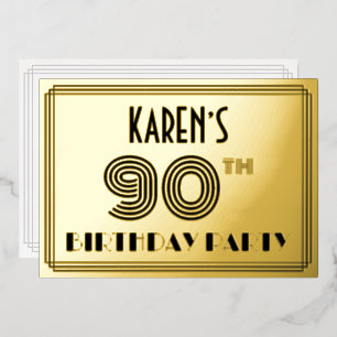 90th Birthday Party —アールデコスタイル「90」 & Name 箔招待状