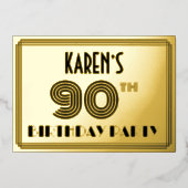 90th Birthday Party —アールデコスタイル「90」 & Name 箔招待状 (正面)