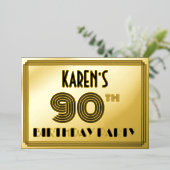 90th Birthday Party —アールデコスタイル「90」 & Name 箔招待状 (立ち正面)