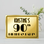 90th Birthday Party —アールデコ検索「90」  名前 箔招待状<br><div class="desc">1920年代/1930年代のスタイルインスパイアとエレガント90年代の誕生祝い/パーティー箔の招待状の前には、カスタマイズ可能な名前、大きなアートのデコスタイルインスパイア数「90th」、メッセージ「BIRTHDAY PARTY」、線のスタイルを構成する雰囲気が見られる。バックにはパーソナライズされた、日付、時刻、会場、その他の重要な情報など、イベントに関する詳細が含まれている。豪華スタイリッシュなカスタマイズ招待状は90歳の誕生日を祝って行われる招待状パーティーにゲストを招待するために使われるかもしれない。[～Z0000592]</div>