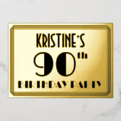 90th Birthday Party —アールデコ検索「90」 +名前 箔招待状 (正面)