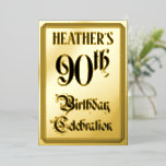 90th Birthday Party – スクリプエレガントト 名前をカスタムする 箔招待状<br><div class="desc">この手の込んだ第90回の誕生祝いフォイルデザイン/アナウンスメントカード文字の正面には、スクリプトスタイルの「90番目の誕生祝い」というメッセージがエレガント載っている。名前も付パーソナライズされたく。背面にはパーソナライズされた、日付、時刻、場所/場所、その他の関連する可能性のある詳細など、イベントに関する情報が含まれている。豪華で編集可能な豪華な招待状は、誰かの90歳の誕生日のお祝いで開催される誕生日パーティー/お祝いにゲストを招待状するために使用されるかもしれない。[～Z0000596]</div>