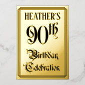 90th Birthday Party – スクリプエレガントト+名前をカスタムする 箔招待状 (正面)