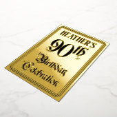 90th Birthday Party – スクリプエレガントト+名前をカスタムする 箔招待状 (回転した状態)