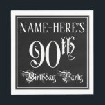 90th Birthday Party – スクリプファンシート 名前をカスタムする スタンダードランチョンナプキン<br><div class="desc">この誕生日華美をテーマにした紙ナプキンデザインは、編集可能な名前と「90th Birthday Party」というメッセージを備えている。「90th」と「バースデーパーティー」という言葉は豪華なスクリプトスタイル文字である。背景はデフォルトでは黒で表示されカスタマイズる。こファンシーんなエレガント紙のナプキンは、誰かの90歳の誕生日を祝って開催される誕生祝いで役に立つかもしれない。[～Z0000563]</div>