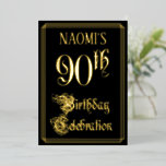 90th Birthday Party – スクリプファンシート&名前をカスタムする 箔招待状<br><div class="desc">この豪華なフォイル華美90歳の誕生日パーティー/お祝い招待デザインの正面には、スクリプトスタイル文字の「90番目の誕生祝い」というメッセージがエレガント含まれている。また、カスタマイズ可能な名前を持っている。前面の背景はデフォルトで黒に着色されカスタマイズている違う。背面にはパーソナライズされた、日付、時刻、場所、関連する可能性のあるその他の情報など、イベントに関する詳細が表示される。ファンシーエレガントカスタマイズ招待状は、誰かの90歳の誕生日を祝って行われる誕生日パーティーやお祝いにゲストを招待状するために使われるかもしれない。[～Z0000589]</div>