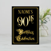 90th Birthday Party – スクリプファンシート&名前をカスタムする 箔招待状 (立ち正面)