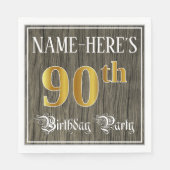 90th Birthday Party — フェイク金ゴールド&ウッドフェイク・ルックス スタンダードランチョンナプキン (正面)