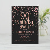90th Birthday Party – ブラック&バラ金ゴールド 招待状 (スタンド正面)