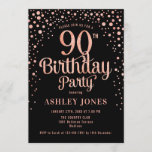 90th Birthday Party – ブラック&バラ金ゴールド 招待状<br><div class="desc">第90回バースデーパーティーへの招待。黒エレガントのデザインとグリッターのバラ金ゴールド。スクリプトスタイリッシュのフォントと紙吹雪の機能。メッセージもしメッセージはカスタム年齢。</div>