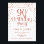 90th Birthday Party – ホワイト&バラ金ゴールド 招待状<br><div class="desc">第90回バースデーパーティーへの招待。白エレガント色、ピンク、グリッターのバラ金ゴールドのフェイクデザイン。スクリプトスタイリッシュのフォントと紙吹雪の機能。メッセージもしメッセージはカスタム年齢。</div>