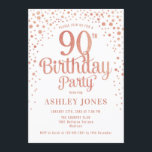 90th Birthday Party – ホワイト&バラ金ゴールド 招待状<br><div class="desc">第90回バースデーパーティーへの招待。白エレガント色、ピンク、グリッターのバラ金ゴールドのフェイクデザイン。スクリプトスタイリッシュのフォントと紙吹雪の機能。メッセージもしメッセージはカスタム年齢。</div>