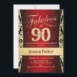 90th Birthday Party -金ゴールドブラック赤 招待状<br><div class="desc">赤、黒、金ゴールドの90th誕生日パーティーの招待。エレガント招待状・カーフェイクドとグリッター・金ゴールド機能damaskパターンとスクリプトフォント。90で最高！クラシックデザインパーティーに最適なスタイリッシュ。年齢もしを教えてカスタムくれ。</div>
