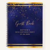 90th Birthday Party 90ダークブルー金ゴールドゲストブック ノートブック (正面)