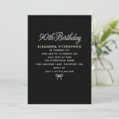90th Birthday Party Black White Pearl Script Bow 招待状 (スタンド正面)