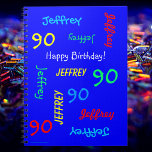 90th Birthday Party Blue Guest Book, Repeat Names  ノートブック<br><div class="desc">90回目の誕生日パーテパーソナライズされたィーやその他のパーティーに出席する、なんて素晴らしいスパイラルノートブックなのでしょう。大事な行事。表紙の「名前」と「年齢」は、明るい青色の背景違うにフォントと原色で繰り返されます。簡単をカスタマイズ – 名前、年齢、大事な行事を1か所で変更。最大9個の名前をサポートします。キャラクター数：カラフルとおもしろいの誕生日パーティのゲストブック – 任意の名前、年齢に対して変更する簡単。All Rights Reserved (C) 2014 Alan & Marcia Socolik.</div>