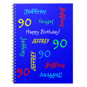 90th Birthday Party Blue Guest Book, Repeat Names ノートブック (正面)