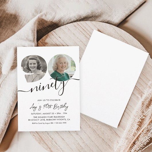 90th Birthday Party Elegant 2 Photo Birthday 招待状