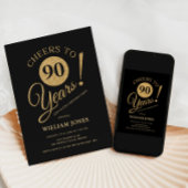 90th Birthday Party Gold Black 招待状